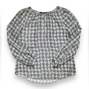 White House Black Market Houndstooth Print Silk Blouse